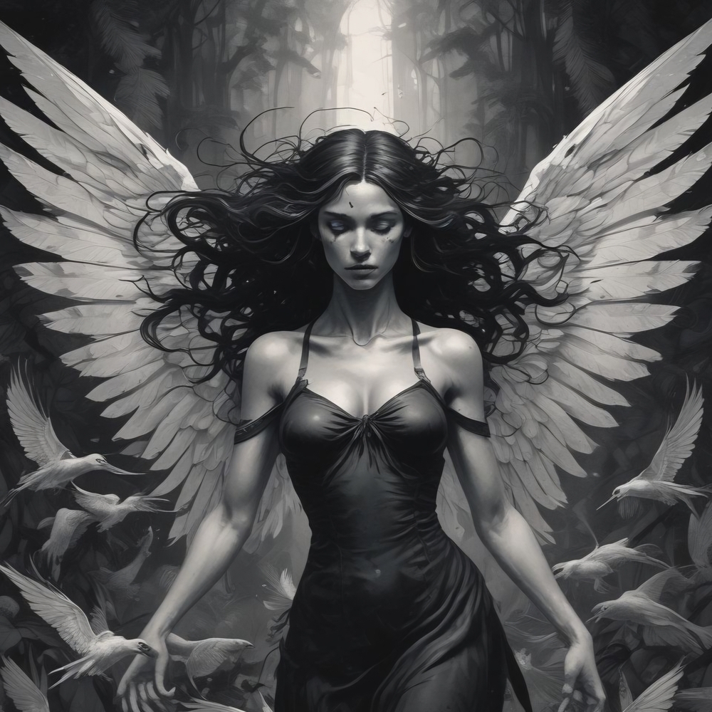 Ethereal Black and White Angel Art Print
